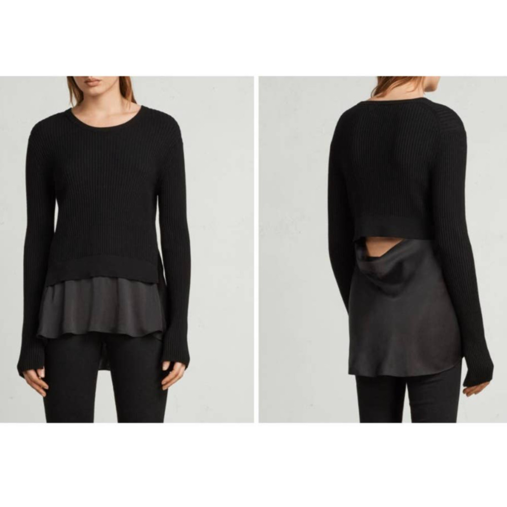 All Saints Black Layered Crew Neck Sweater